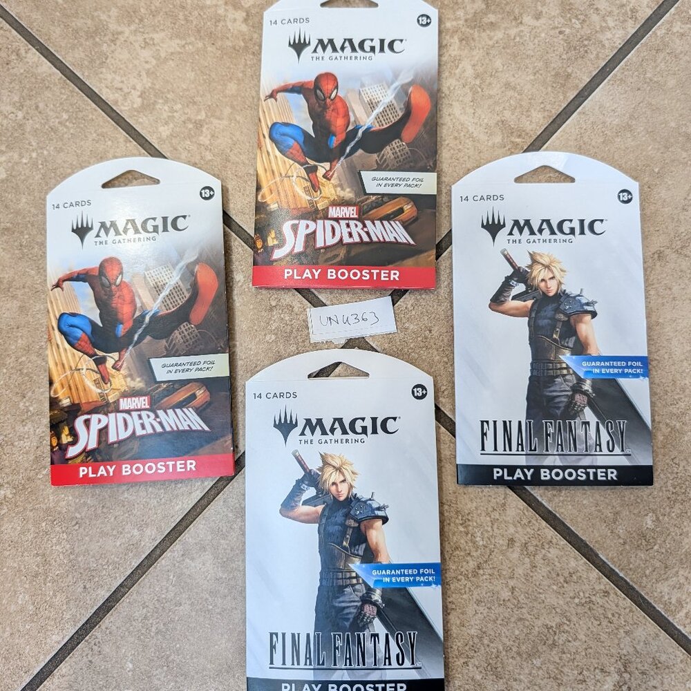 4 Magic The Gathering Play Boosters - 2 Final Fantasy 2 Spiderman - Playing Card